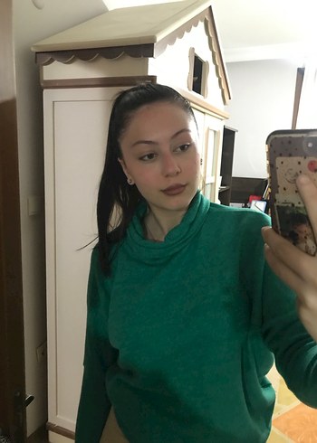 Kadın Yeşil Boğazlı Salaş Kazak - Görsel 2