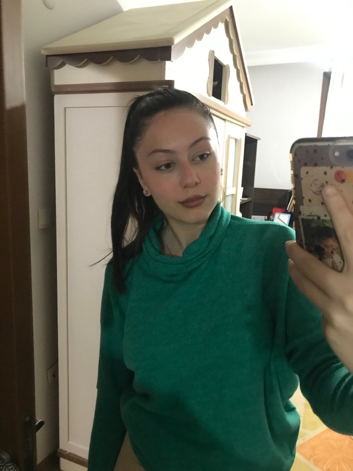 Kadın Yeşil Boğazlı Salaş Kazak - Görsel 2