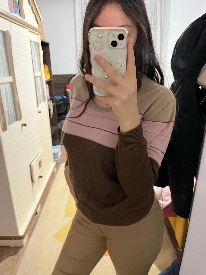 Kadın Bej Triko Uzun Kollu Kazak - Görsel 4