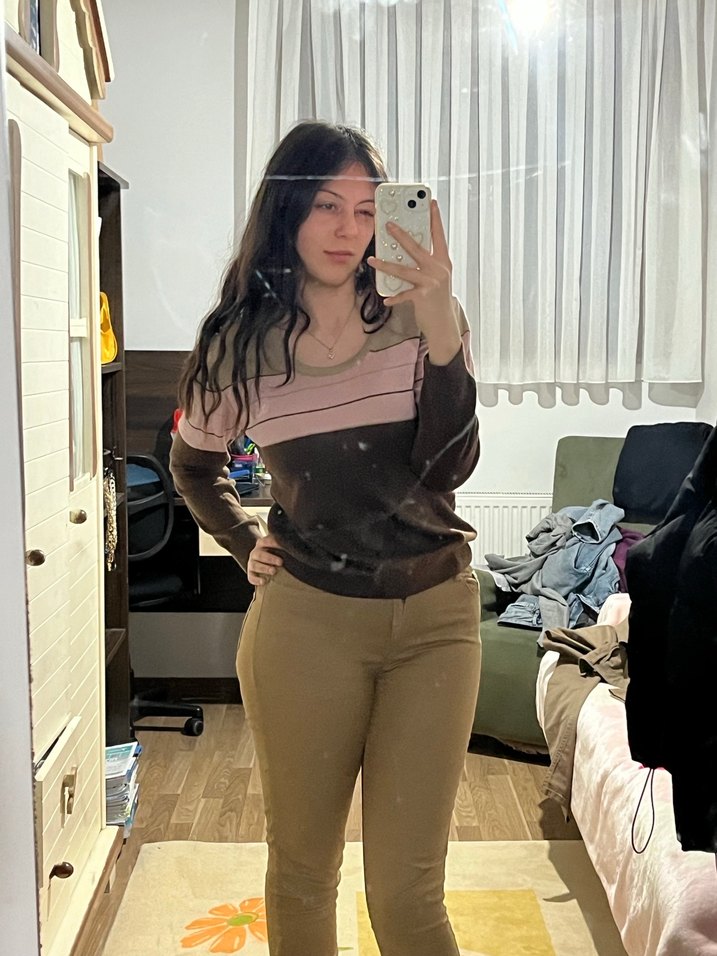 Kadın Bej Triko Uzun Kollu Kazak - Görsel 3