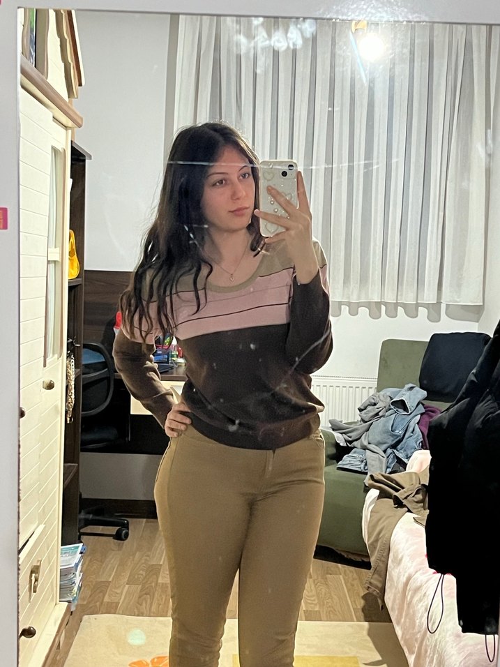 Kadın Bej Triko Uzun Kollu Kazak - Görsel 2