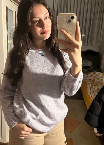 gri-lila  Pastel Triko Kadın Kazak - Görsel 4