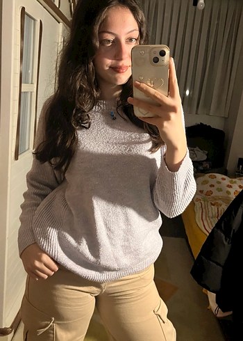 gri-lila  Pastel Triko Kadın Kazak - Görsel 3