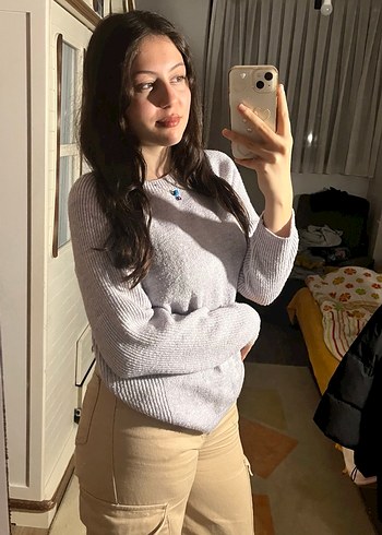 gri-lila  Pastel Triko Kadın Kazak - Görsel 2