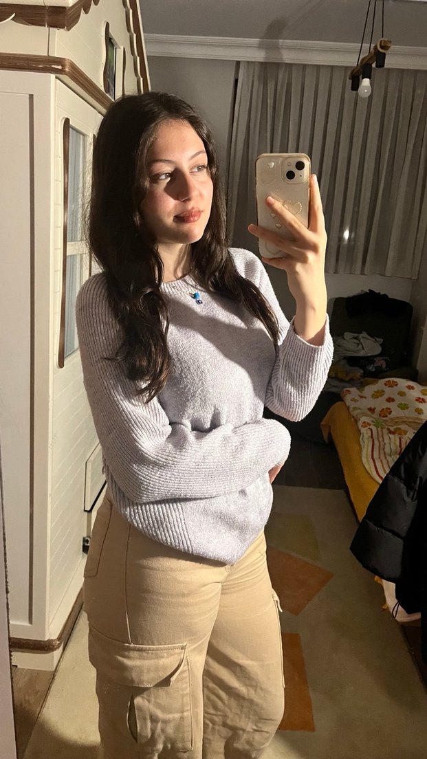 gri-lila  Pastel Triko Kadın Kazak - Görsel 2