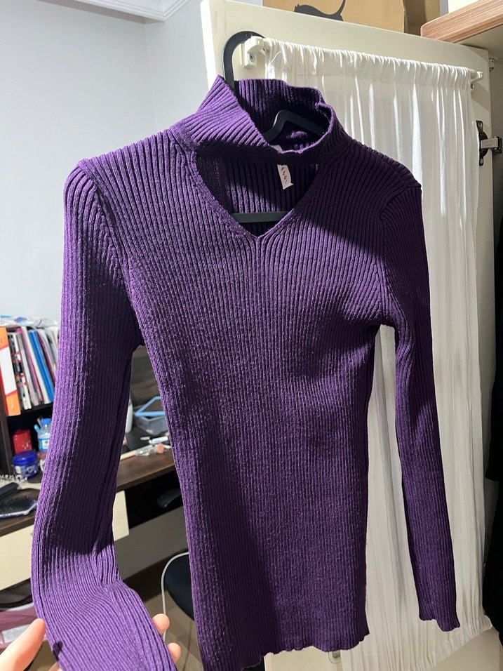 Mor Balıkçı Yaka İnce Triko Kadın Kazak - Görsel 2