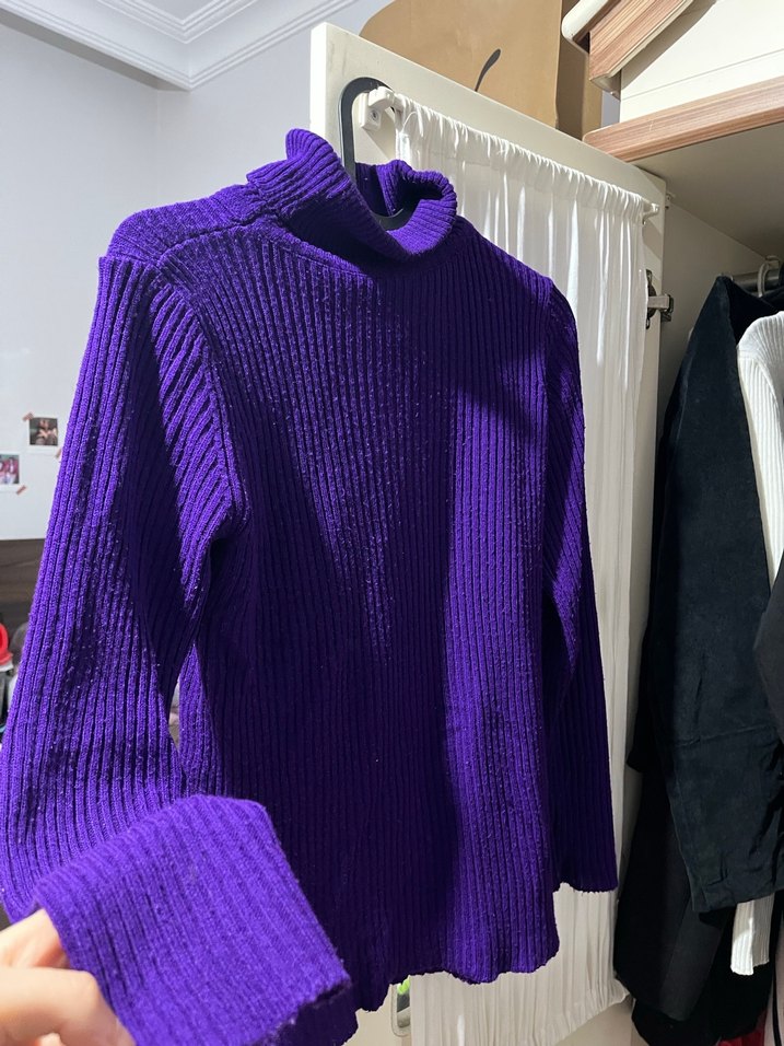 Mor Boğazlı Örgü Kadın Kazak - Görsel 2