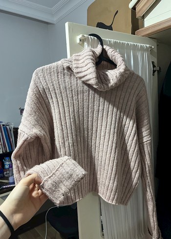 Bej Kadın Boğazlı Triko Kazak - Görsel 3