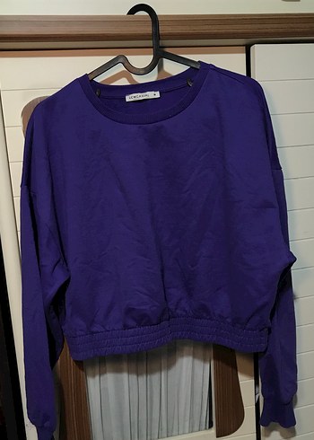 LC Waikiki Mor Kadın crop Sweatshirt, Yuvarlak Yaka, Salaş Kesim