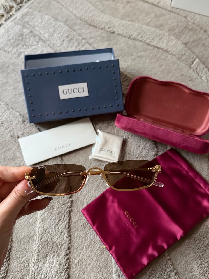 Gucci Parlak Altın Kadın Güneş Gözlüğü - Görsel 2