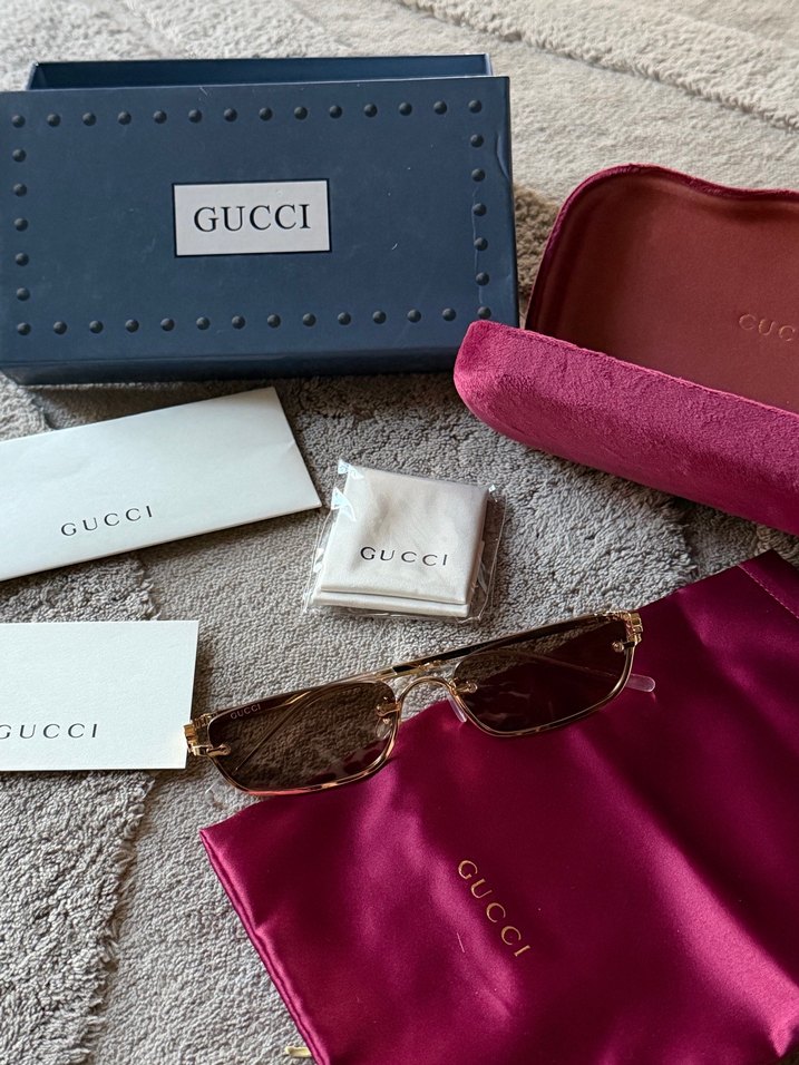 Gucci Parlak Altın Kadın Güneş Gözlüğü - Görsel 4