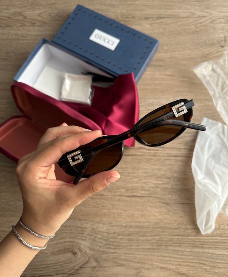Gucci taşlı kahverengi gözlük - Görsel 3