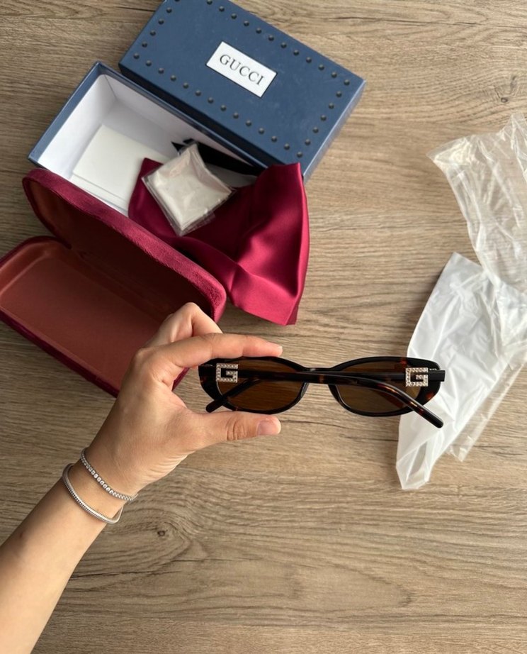Gucci taşlı kahverengi gözlük - Görsel 4