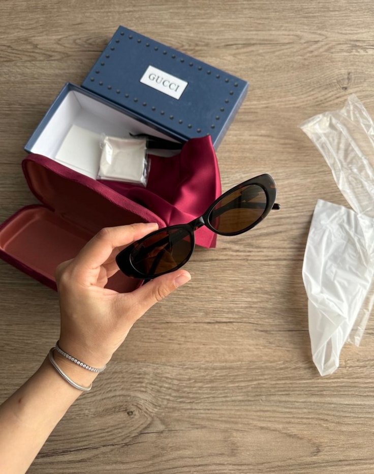 Gucci taşlı kahverengi gözlük - Görsel 2