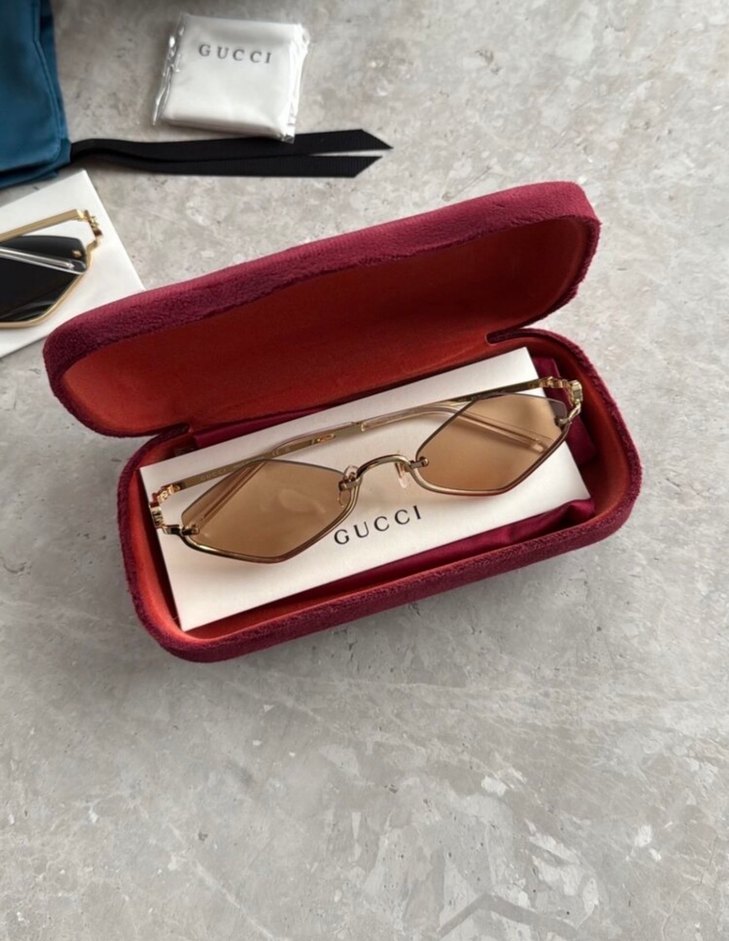 Bej Parlak Gucci Kadın Güneş Gözlüğü - Görsel 3