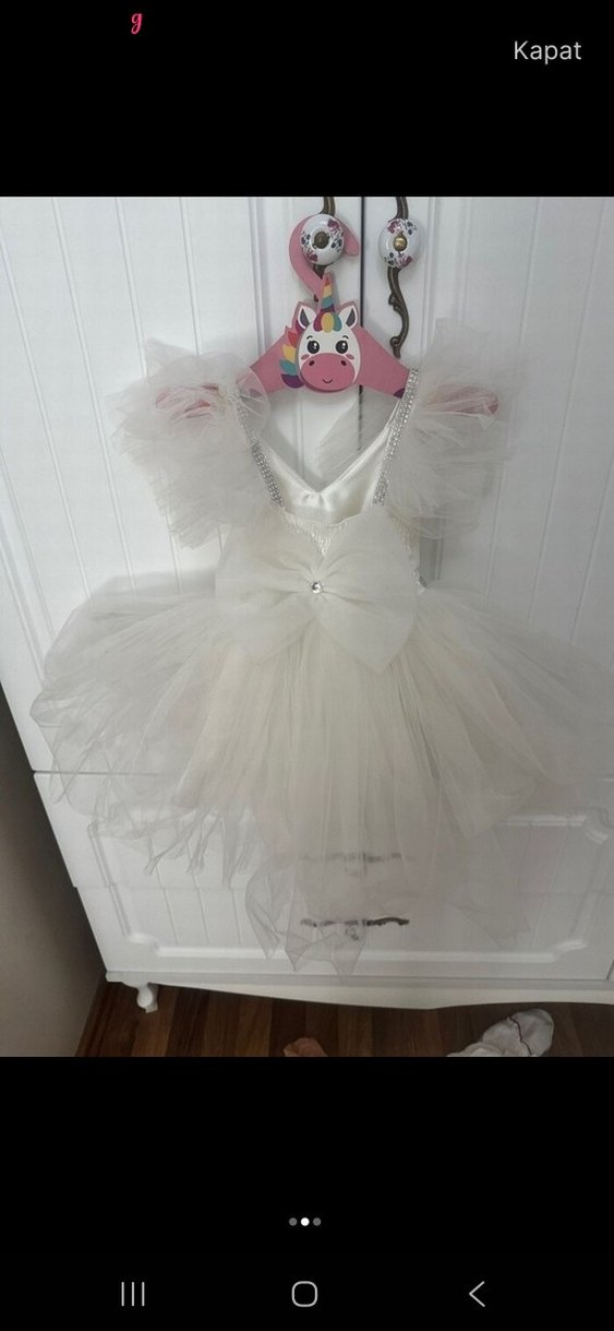 Beyaz Mini Gelinlik Tül Detaylı - Görsel 2