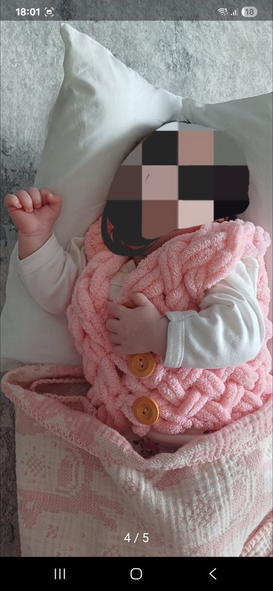 Pembe Örgü Bebek Yelek Patik Takımı - Görsel 3