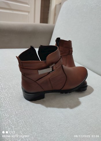 Kahverengi Tokalı Kadın Deri Bot - Görsel 6