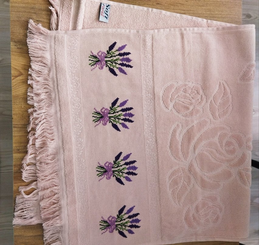 Gül kurusu etamin işlemeli havlu - Görsel 5