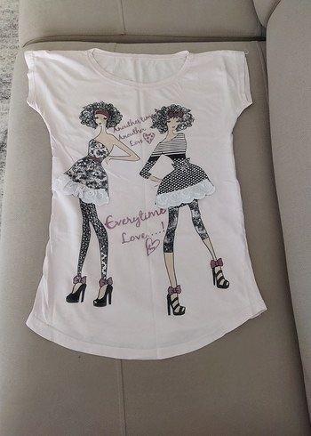 Kız Çocuk Dantelli Tişört ve Ayıcık baskılı tişört - Görsel 2