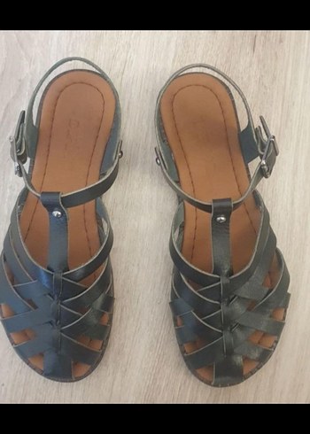 38 Beden Kahverengi Deri Kadın Dolgu Topuklu Sandalet
