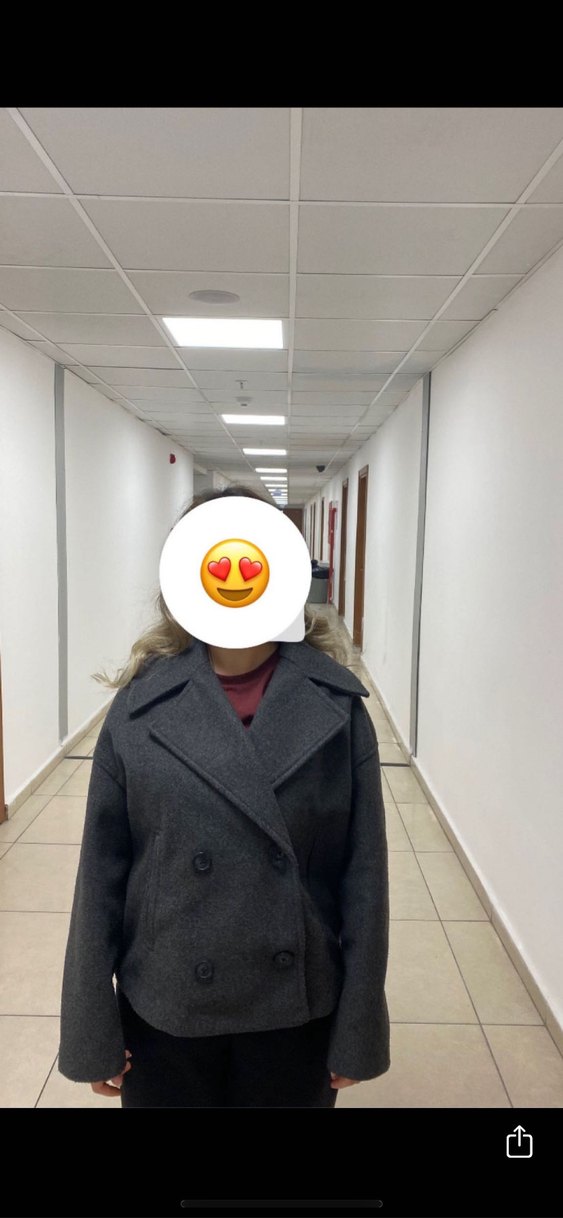 Gri Kısa Kruvaze Yün Kadın Ceket - Görsel 5