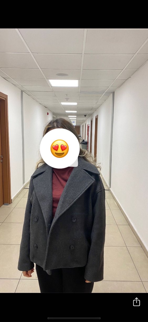 Gri Kısa Kruvaze Yün Kadın Ceket - Görsel 4