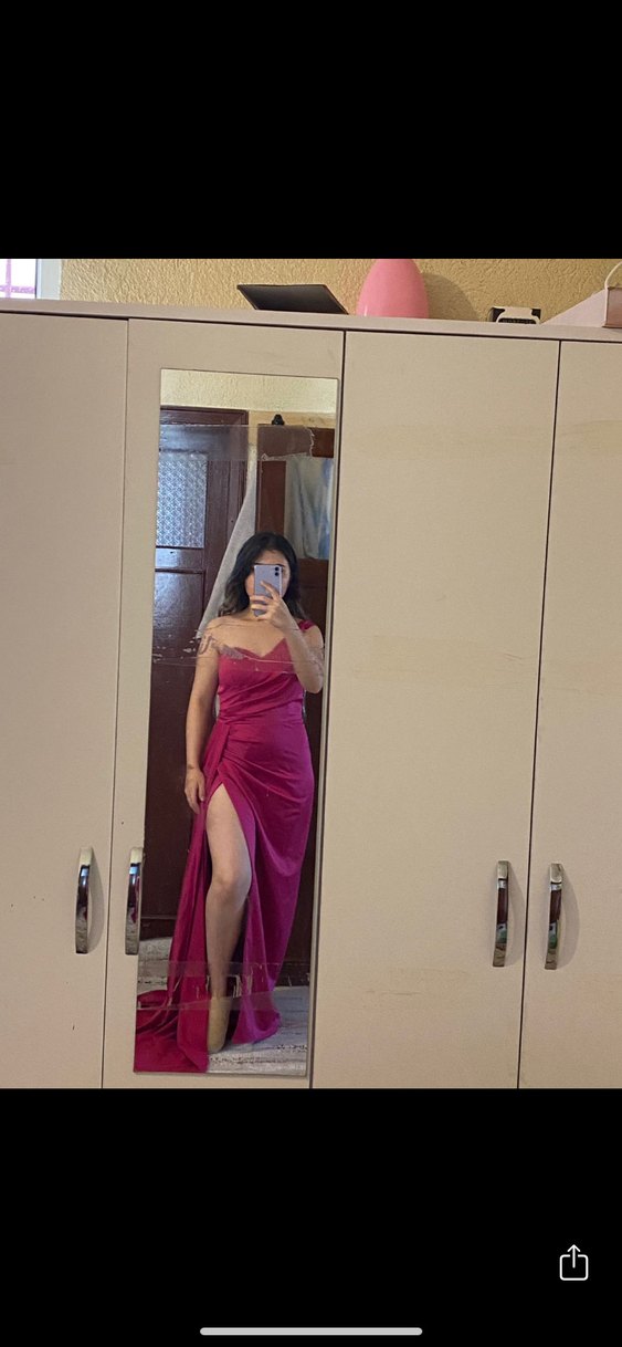 Pembe Drapeli Uzun Abiye Elbise - Görsel 2