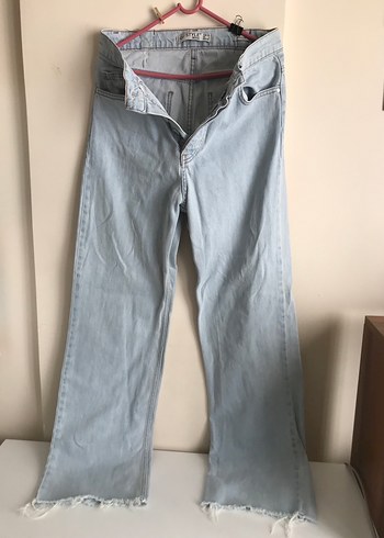 Buz Mavisi Wide Leg Bol Kesim Kadın Kot Pantolon