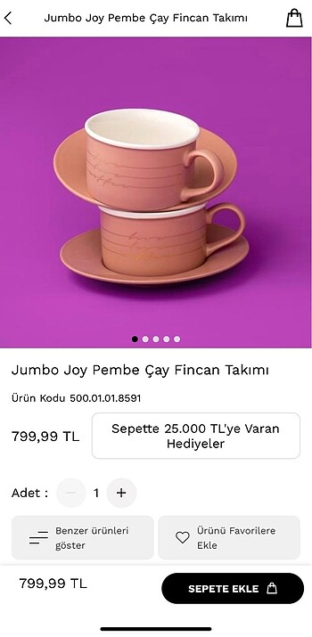 Jumbo Jumbo pembe çay takımı