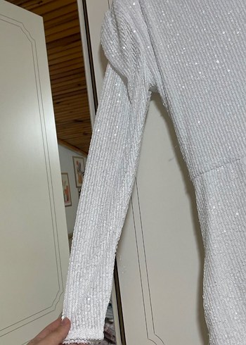 Beyaz Pullu Detaylı Mini Elbise - Görsel 7