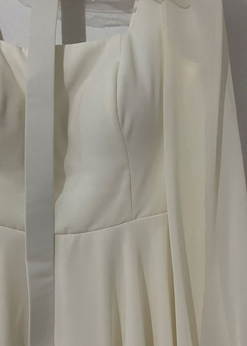 Uzun Kollu Beyaz A Kesim Midi Nikah Elbisesi - Görsel 6