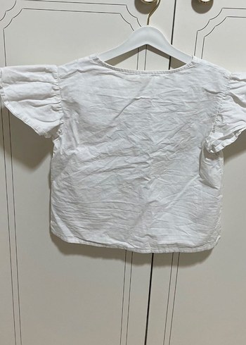 Kız Çocuk Beyaz Keten V Yaka Bluz - Görsel 4