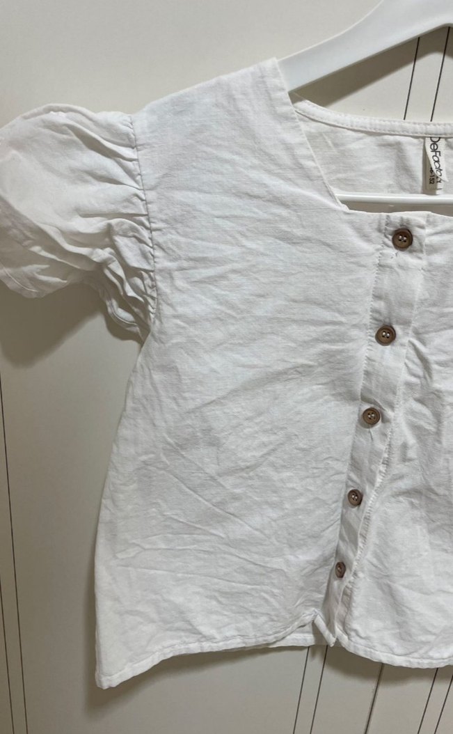 Kız Çocuk Beyaz Keten V Yaka Bluz - Görsel 2