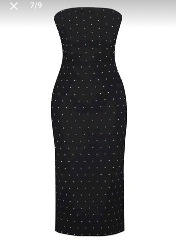 Boncuk İşlemeli Siyah Uzun Straplez Kalem Elbise - Görsel 5