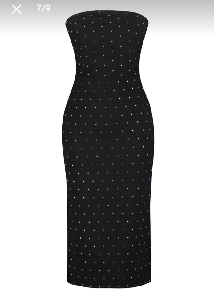 Boncuk İşlemeli Siyah Uzun Straplez Kalem Elbise - Görsel 5