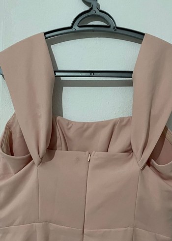 Pudra Pembe Straplez Midi Kalem Elbise - Görsel 7