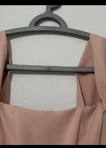 Pudra Pembe Straplez Midi Kalem Elbise - Görsel 5