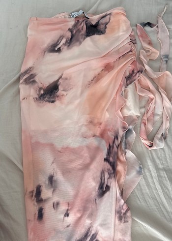 Pembe Pastel Drapeli Kadın Bohem etek