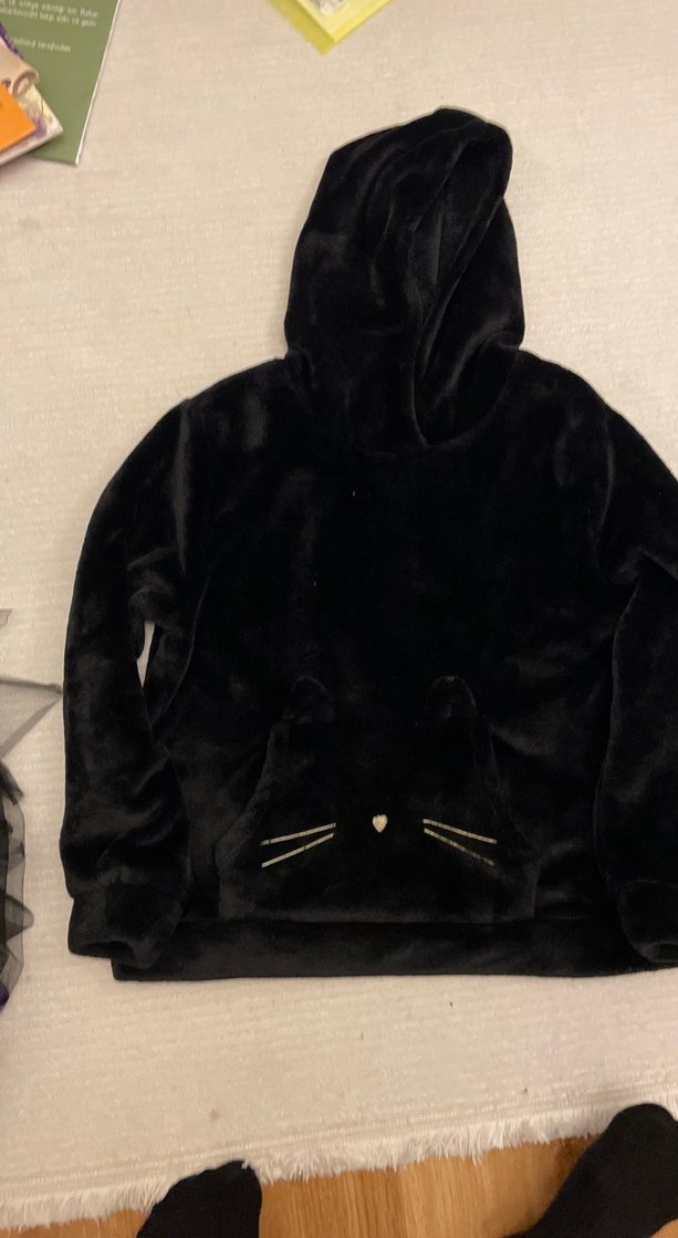 Siyah Peluş Kapüşonlu Goth Kedi Kıyafeti(parti için ideal) - Görsel 2