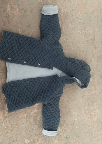 Kapüşonlu Düğmeli Erkek Çocuk Gri Mont - Görsel 4