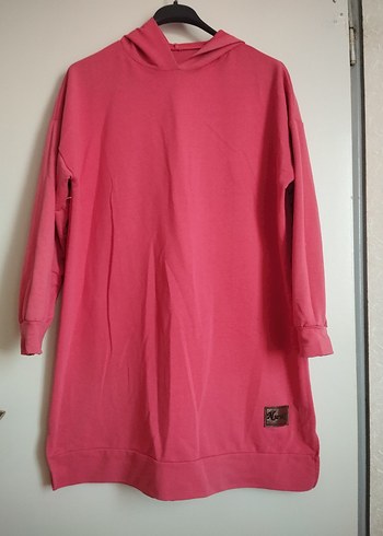 Kadın Pembe Kapüşonlu Midi Tunik