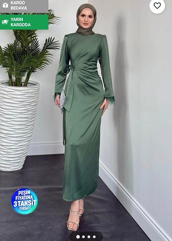 Kadın Haki Uzun Abiye Elbise - Görsel 2