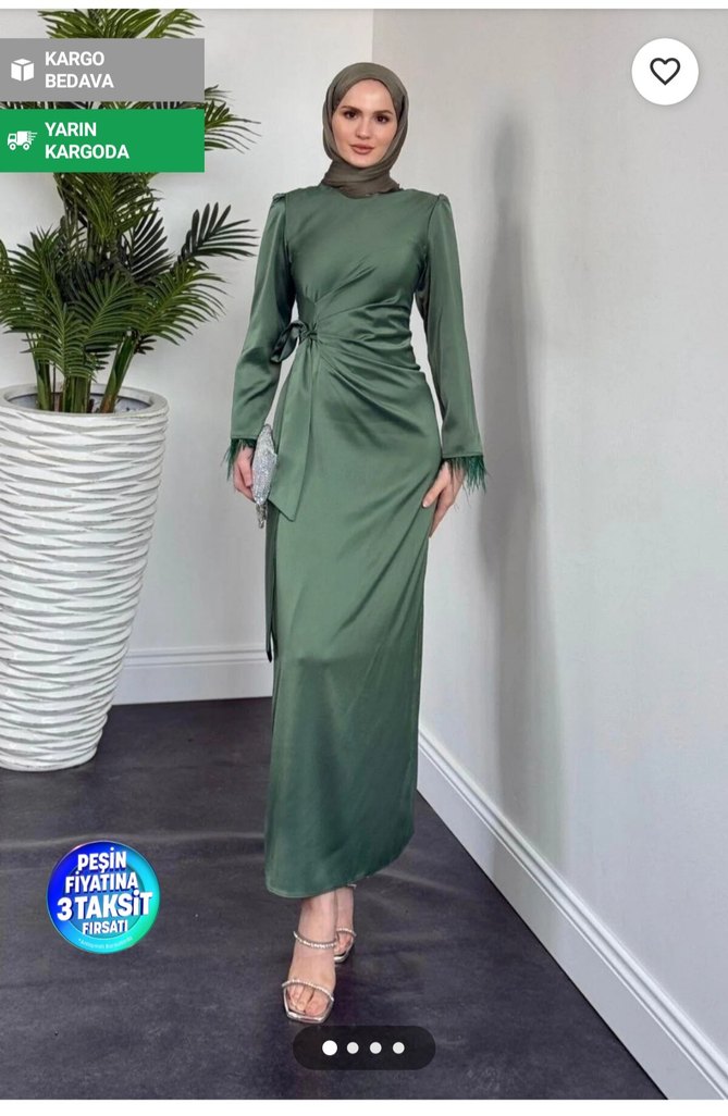 Kadın Haki Uzun Abiye Elbise - Görsel 2