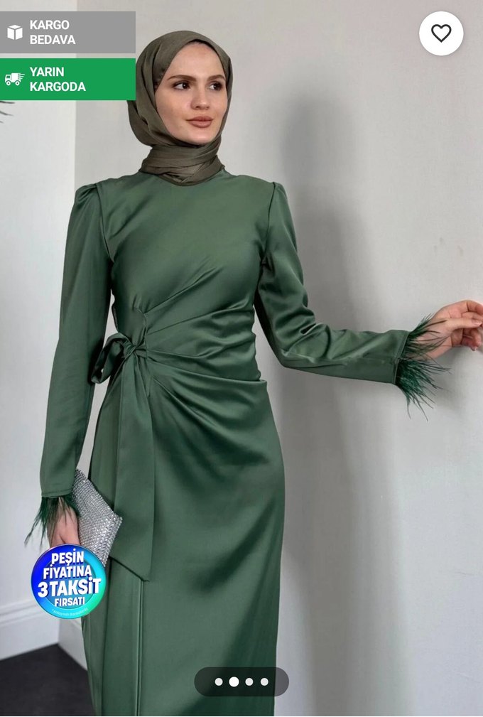 Kadın Haki Uzun Abiye Elbise - Görsel 3