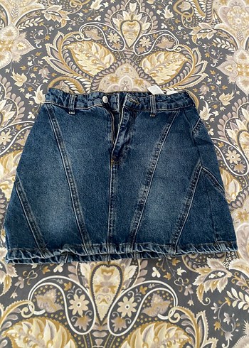 Koyu Mavi Denim Mini Etek