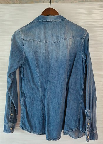 Düğmeli Kot Gömlek, Salaş Kesim, Uzun Kollu - Görsel 3