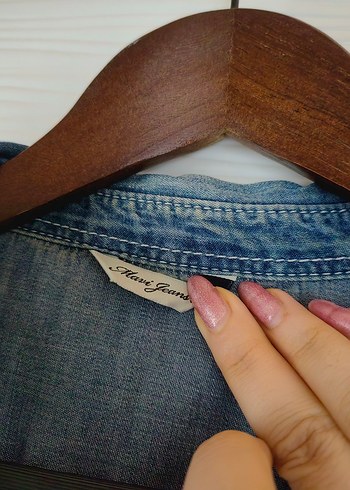 Düğmeli Kot Gömlek, Salaş Kesim, Uzun Kollu - Görsel 2