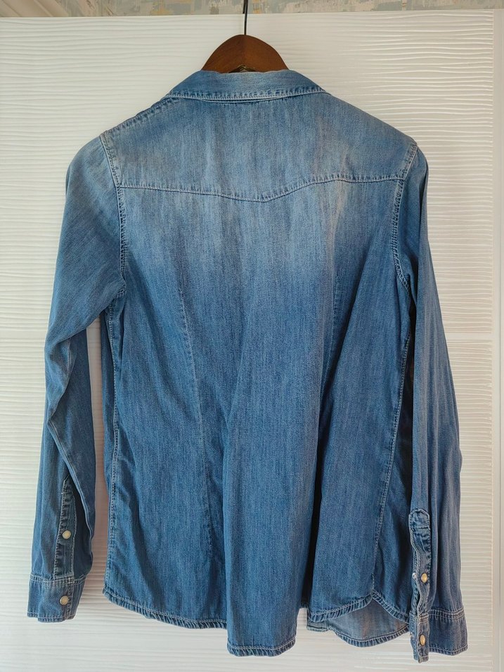 Düğmeli Kot Gömlek, Salaş Kesim, Uzun Kollu - Görsel 3