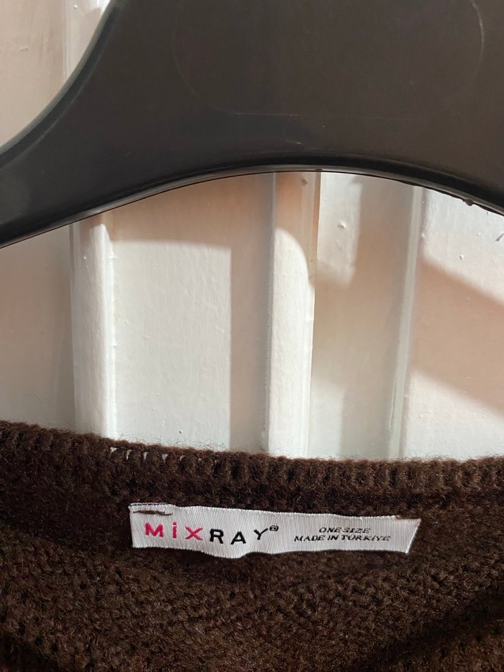 Kahverengi Püsküllü Örgü Kadın Kazak - Görsel 5